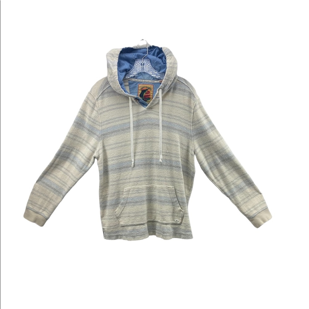 Tommy Bahama Pull Over Hoodie with Pockets SZ SM Off White Blue Grey Strips